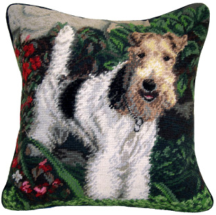 An elegant needlepoint Wire Fox Terrier pillow makes a beautiful accent to your decor!  A "must have" home accessory for dog lovers!