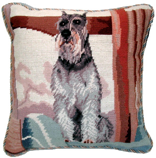 A lovely needlepoint Schnauzer pillow makes a beautiful accent to your decor!  A "must have" home accessory for Schnauzer lovers!