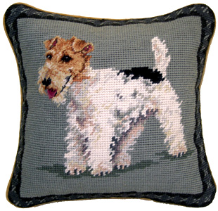 This beautiful small 10" needlepoint Fox Terrier pillow is a "must have" home accent for dog lovers!  Many other Fox Terrier gifts available at Kissed By Dogs!