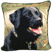 Needlepoint Black Labrador Retriever Pillow